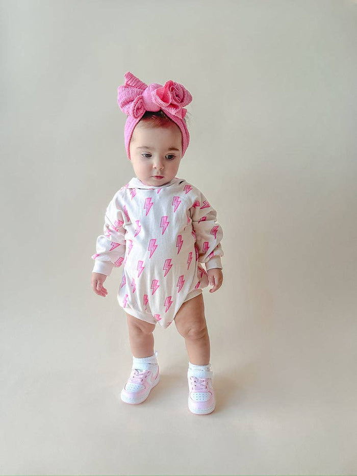 Lucky Panda Kids Hooded Bubble Romper - Pink Bolts (Final Sale)