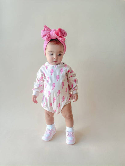 Lucky Panda Kids Hooded Bubble Romper - Pink Bolts (Final Sale)
