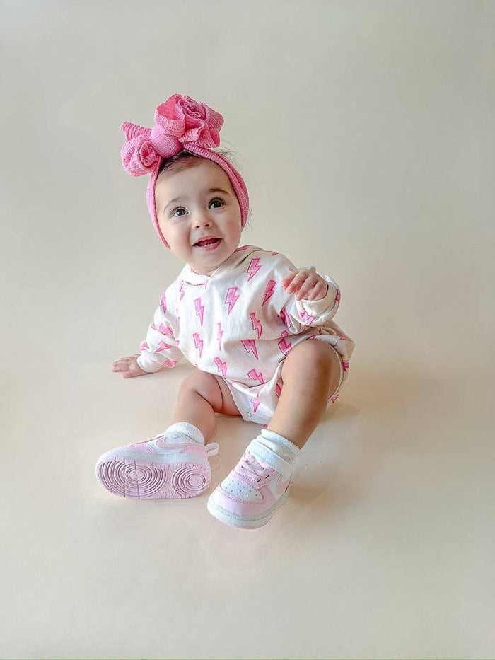 Lucky Panda Kids Hooded Bubble Romper - Pink Bolts (Final Sale)