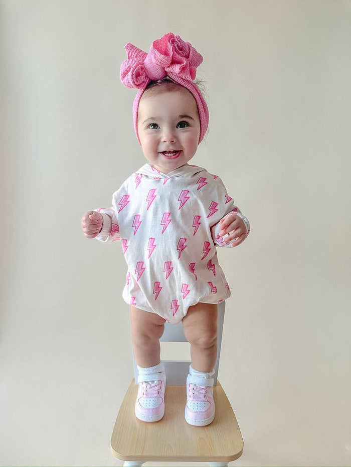 Lucky Panda Kids Hooded Bubble Romper - Pink Bolts (Final Sale)