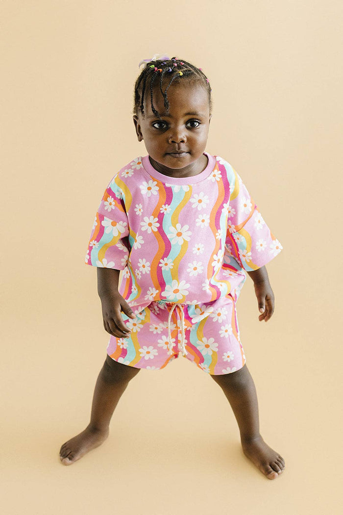 Lucky Panda Kids Shorts Set - Groovy Daisy (Final Sale)