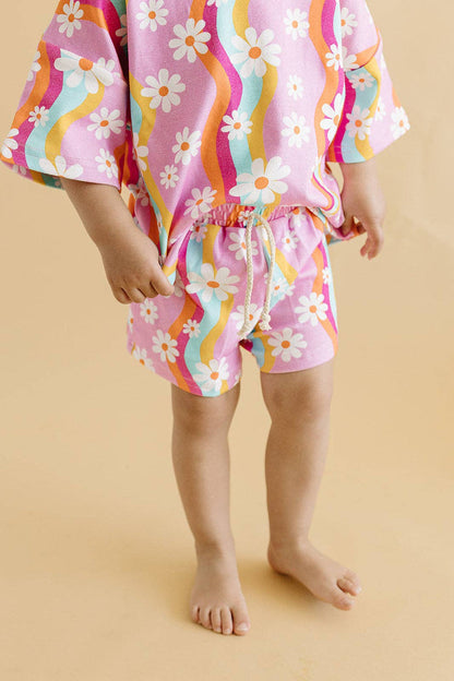 Lucky Panda Kids Shorts Set - Groovy Daisy (Final Sale)