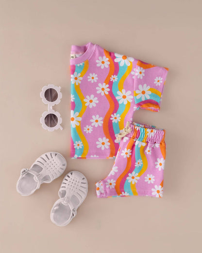 Lucky Panda Kids Shorts Set - Groovy Daisy (Final Sale)
