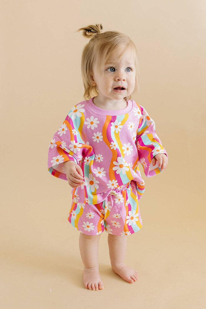 Lucky Panda Kids Shorts Set - Groovy Daisy (Final Sale)