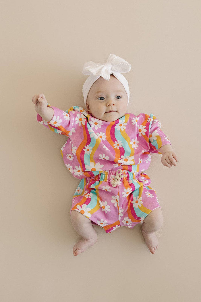 Lucky Panda Kids Shorts Set - Groovy Daisy (Final Sale)
