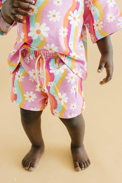 Lucky Panda Kids Shorts Set - Groovy Daisy (Final Sale)