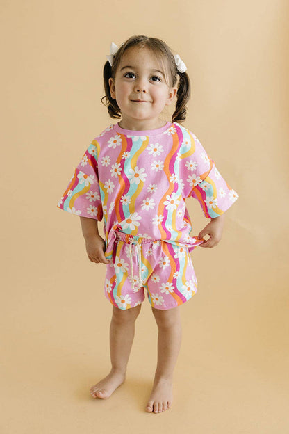 Lucky Panda Kids Shorts Set - Groovy Daisy (Final Sale)