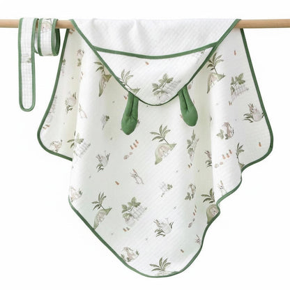 Organic Cotton Baby Hooded Bath Towel With Band | Super Soft & Quick Dry Newborn Towel | 0-18 Months