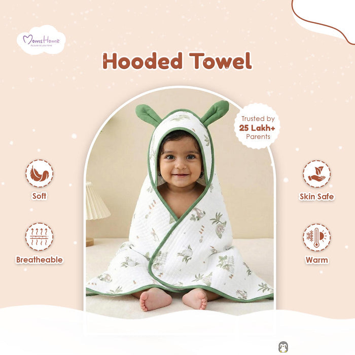 Organic Cotton Baby Hooded Bath Towel With Band | Super Soft & Quick Dry Newborn Towel | 0-18 Months