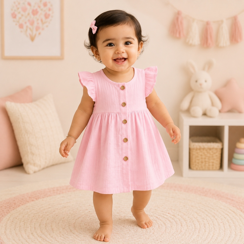 Organic Cotton Girls Frock | Comfortable & Stylish Ribbed Frock For Toddlers | Pack of 1