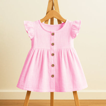 Organic Cotton Girls Frock | Comfortable & Stylish Ribbed Frock For Toddlers | Pack of 1