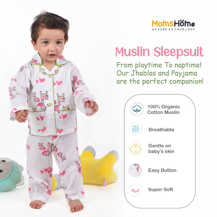 Organic Cotton Kids Night Suit | Full Sleeves Sleepwear | Avocado