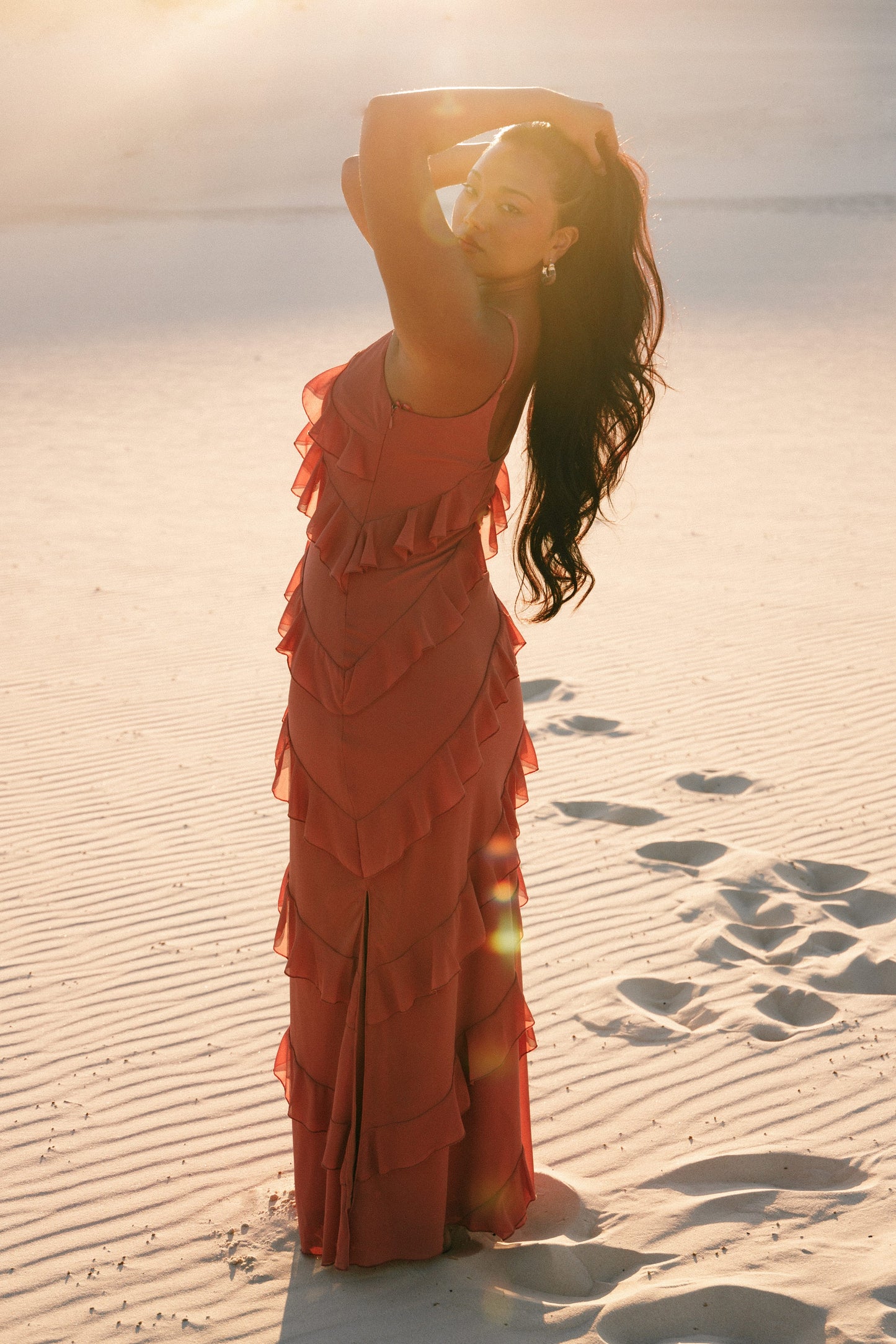 Ciao Ruffles Maxi Dress - Rosewood