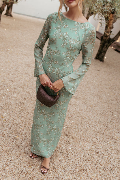 Yolanda Long Sleeve Maxi Dress - Sage Green Floral