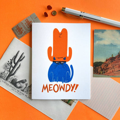 Pier Six Press Risograph Greeting Card - Meowdy Cat