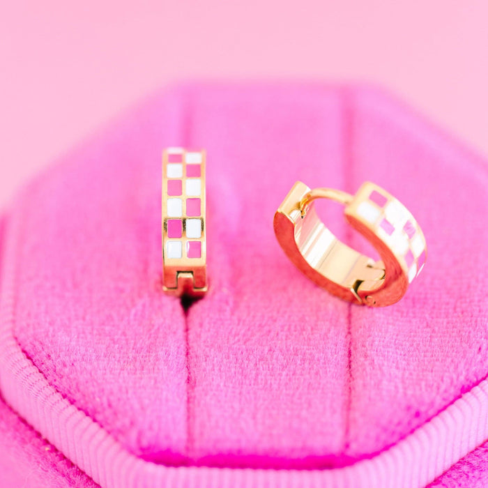 Pierced Co - Hot Pink Checkered Huggies