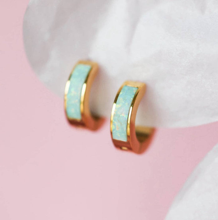 Pierced Co - Ocean Blue Opal Huggies