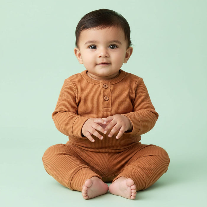 Ribbed Organic Cotton Co-ord Set For Newborn, Infant & Toddler Baby | Soft & Breathable Baby Outfit | Baby Dress | 0-12 Months