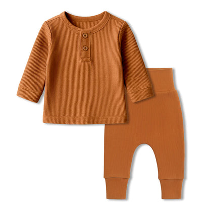 Ribbed Organic Cotton Co-ord Set For Newborn, Infant & Toddler Baby | Soft & Breathable Baby Outfit | Baby Dress | 0-12 Months