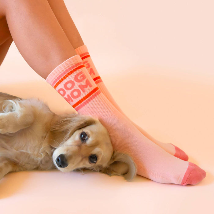 Sunshine Studios Ribbed Crew Socks - Dog Mom Striped