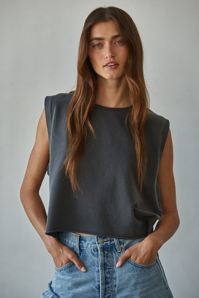 Women's Knit Round Neck Tank Top - Black (Final Sale)