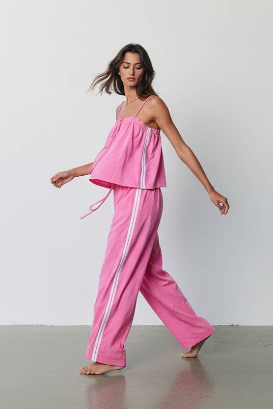 Women's Solid Cotton Camisole & Wide-Leg Pant Set - Pink (Final Sale)