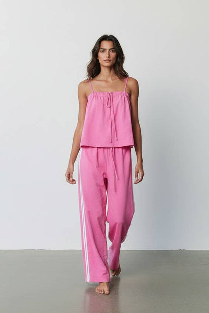Women's Solid Cotton Camisole & Wide-Leg Pant Set - Pink (Final Sale)