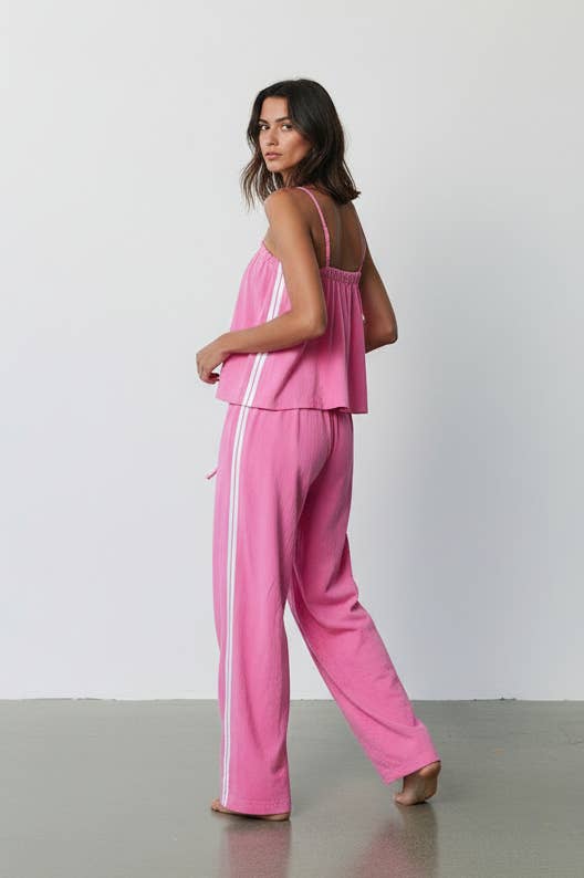 Women's Solid Cotton Camisole & Wide-Leg Pant Set - Pink (Final Sale)
