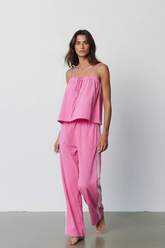 Women's Solid Cotton Camisole & Wide-Leg Pant Set - Pink (Final Sale)