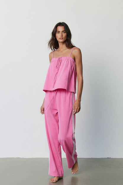 Women's Solid Cotton Camisole & Wide-Leg Pant Set - Pink (Final Sale)