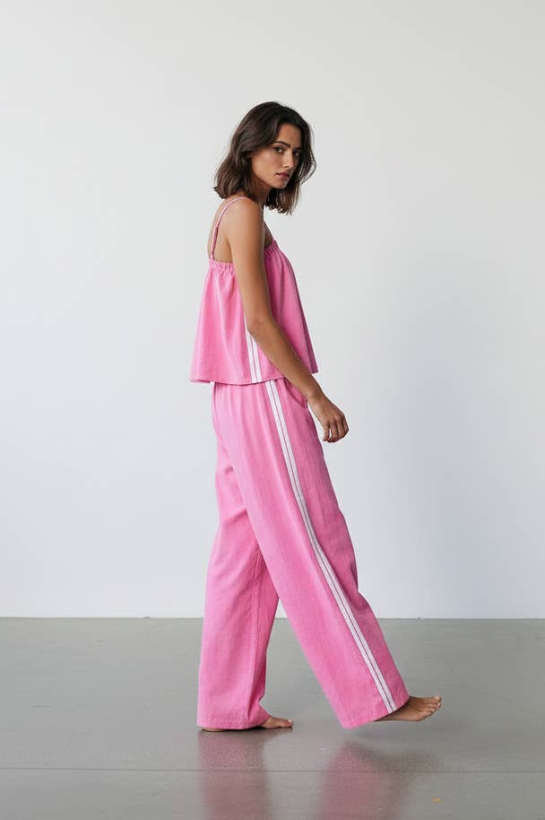 Women's Solid Cotton Camisole & Wide-Leg Pant Set - Pink (Final Sale)