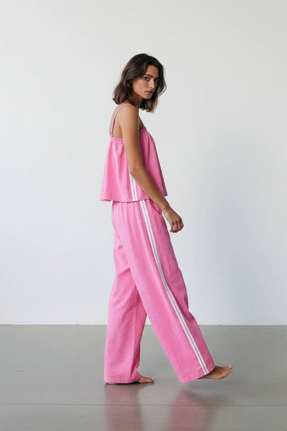 Women's Solid Cotton Camisole & Wide-Leg Pant Set - Pink (Final Sale)