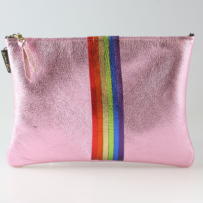 Zina Kao - The Thin Rainbow Carter Metallic Clutch - Rose